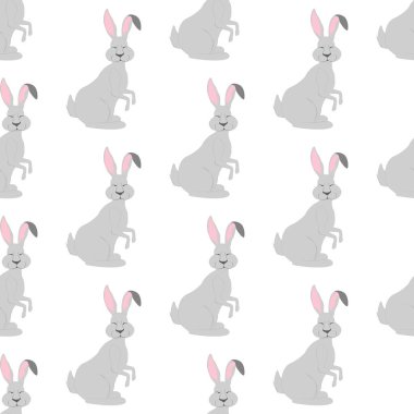 Beyaz arkaplanda Tavşan vektör çizimi pürüzsüz desen.