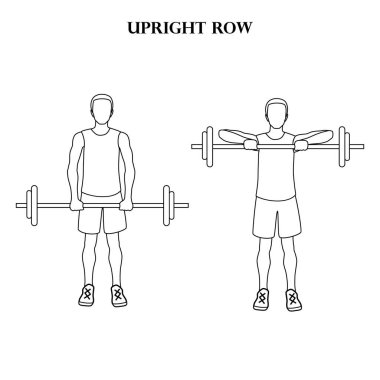 Upright row workout exercise vector illustration outline on the white background.