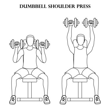 Beyaz arkaplanda Dumbbell omuz baskı vektör çizelgesi.