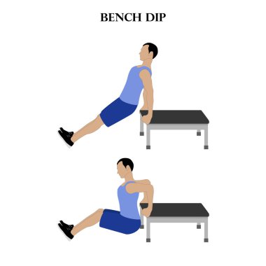 Beyaz arka planda Bench dip egzersizi vektör çizimi. Vektör illüstrasyonu
