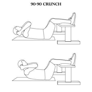 Beyaz arkaplanda 90-90 arası çıtır egzersizi vektör çizelgesi var. Vektör illüstrasyonu