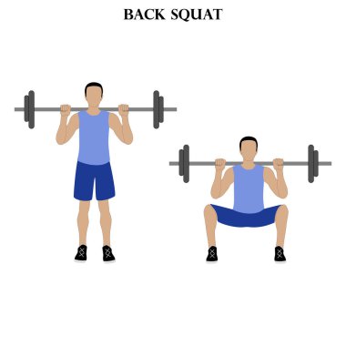 Beyaz arka planda sırt egzersizi kuvveti idman vektör çizimi. Vektör illüstrasyonu