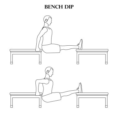 Beyaz arka planda Bench dip egzersizi vektör çizelgesi. Vektör illüstrasyonu