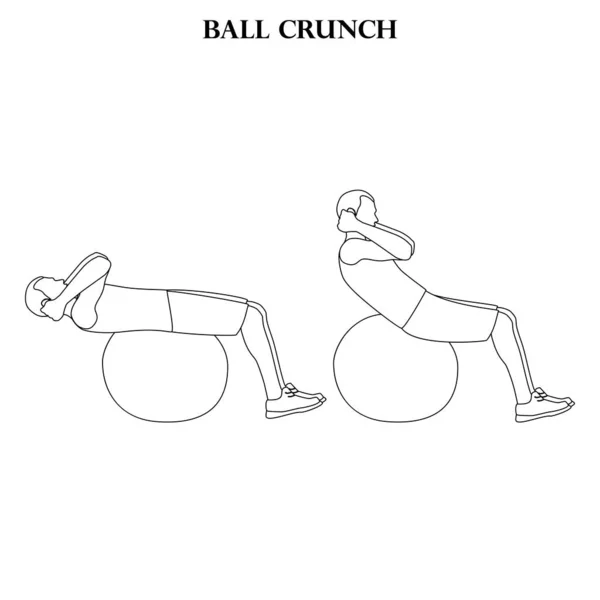 Ball Crunch Άσκηση Προπόνηση Διάνυσμα Περίγραμμα Απεικόνισης Στο Λευκό Φόντο — Διανυσματικό Αρχείο