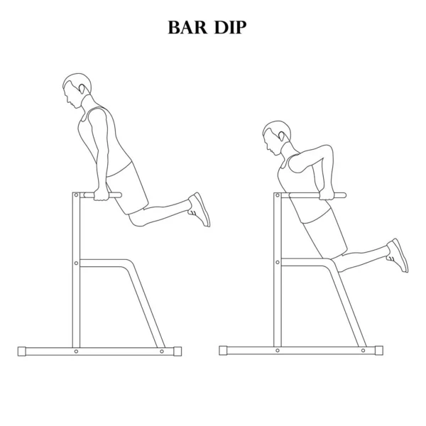 Bar Dip Motion Träning Vektor Illustration Kontur Den Vita Bakgrunden — Stock vektor