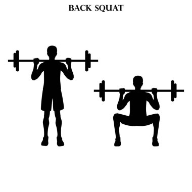 Beyaz arka planda sırt egzersizi kuvveti idman vektör çizimi silueti var. Vektör illüstrasyonu