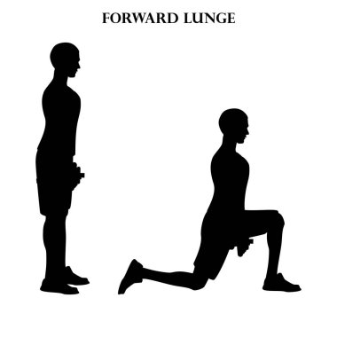 Beyaz arkaplanda ileri doğru hareket kuvveti idman vektör çizimi silueti. Vektör illüstrasyonu