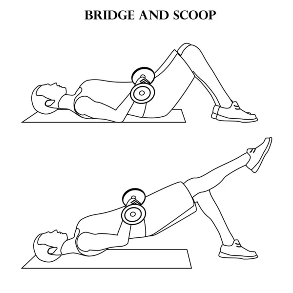 Bridge Scoop Exercise Strength Workout Illustration Outline White Background Vector — Stock Vector