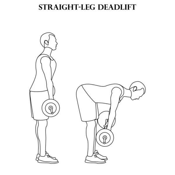 笔直的腿举重运动的力量锻炼说明在白色背景上的轮廓 矢量说明 — 图库矢量图片