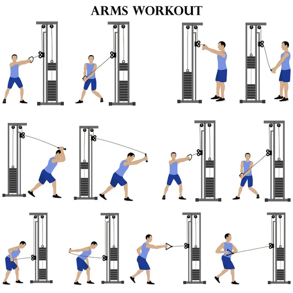 练习者设置 白色背景上的手臂锻炼图解 矢量说明 — 图库矢量图片