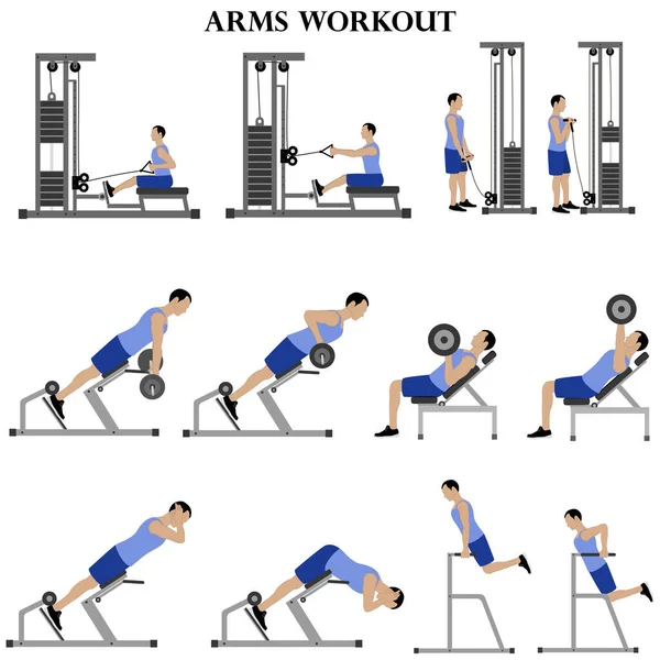 Workout Man Set Arms Workout Illustration White Background Vector Illustration — Stock Vector