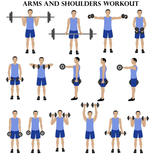 练习者设置 胳膊和肩膀的锻炼说明在白色的背景 矢量说明 — 图库矢量图片