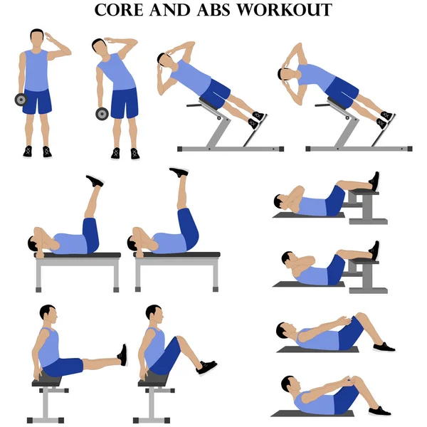 Trainingsman Klaar Kern Buikspieren Training Illustratie Witte Achtergrond Vectorillustratie — Stockvector