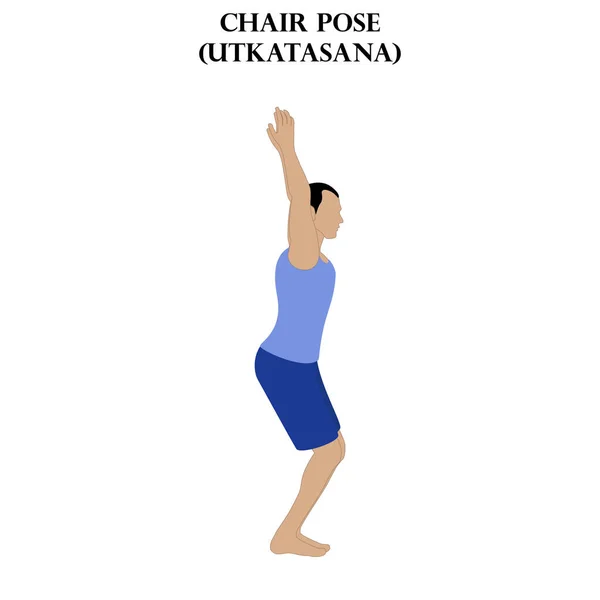 Cvičení Józe Utkatasana Muž Dělá Ilustraci Jógy Bílém Pozadí Vektorová — Stockový vektor