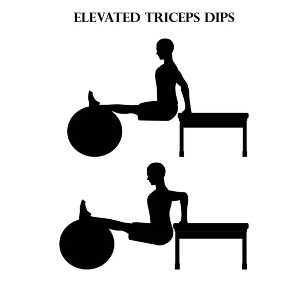 Erhöhte Trizeps Dips Üben Krafttraining Illustration Silhouette Auf Dem Weißen — Stockvektor