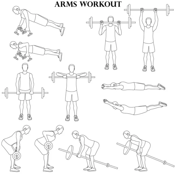 练习者设置 白色背景上的武器锻炼示意图 矢量说明 — 图库矢量图片