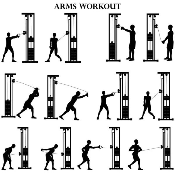 练习者设置 胳膊锻炼说明了白色背景上的轮廓 矢量说明 — 图库矢量图片
