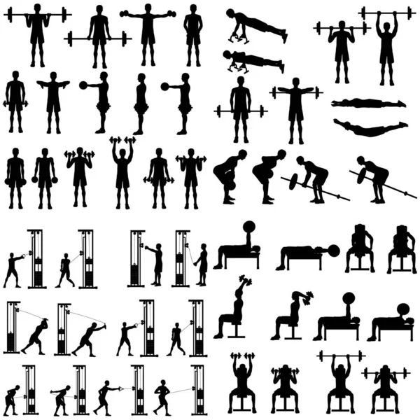 Workout Mann Legt Los Männchen Machen Fitnessübungen Illustration Silhouette Auf — Stockvektor