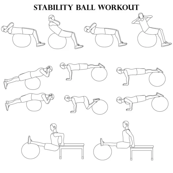 stock vector Workout man set. Stability ball workout illustration outline on the white background. Vector illustration