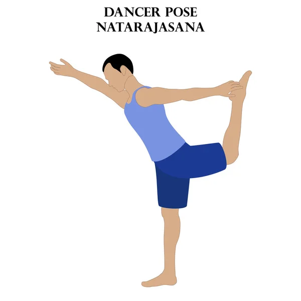 ダンサーはヨガのワークアウトをポーズ Natarajasana 白い背景でヨガのイラストをしている男 ベクターイラスト — ストックベクタ