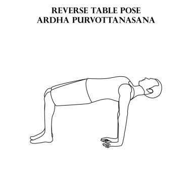 Ters masa pozu yoga egzersizi. Ardha Purvottanasana. Beyaz arka planda yoga çizimi yapan adam. Vektör illüstrasyonu