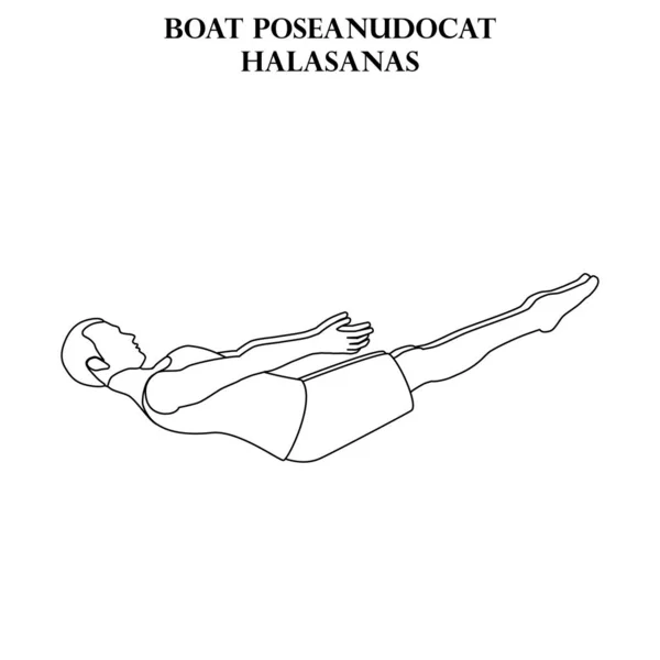 Σκάφος Poseanudocat Γιόγκα Προπόνηση Χαλασάνα Άνθρωπος Κάνει Γιόγκα Περίγραμμα Απεικόνισης — Διανυσματικό Αρχείο