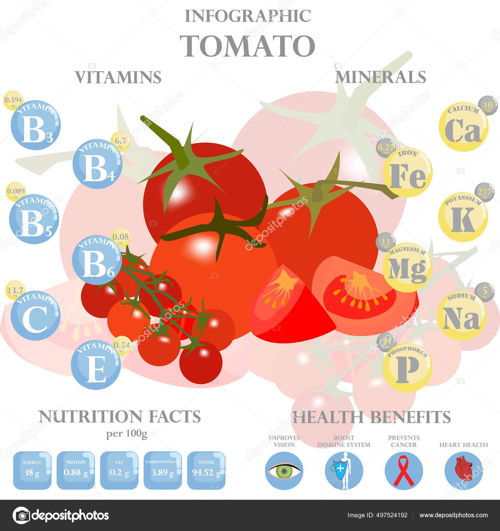 Infographic Nutrients Tomato Vector Illustration Tomato Vitamins Vegetables Healthy Food Stock
