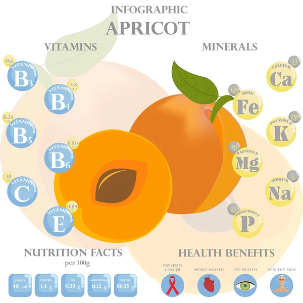 Διατροφικά Δεδομένα Βερίκοκου Και Οφέλη Για Την Υγεία Infographic Οφέλη — Διανυσματικό Αρχείο