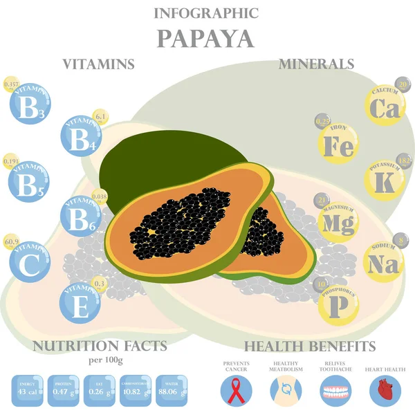 Papaya Διατροφικά Γεγονότα Και Οφέλη Για Την Υγεία Infographic Παροχές — Διανυσματικό Αρχείο