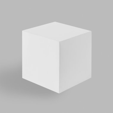 3D küp. Yansıması ile gri arka plan üzerinde beyaz kutu.