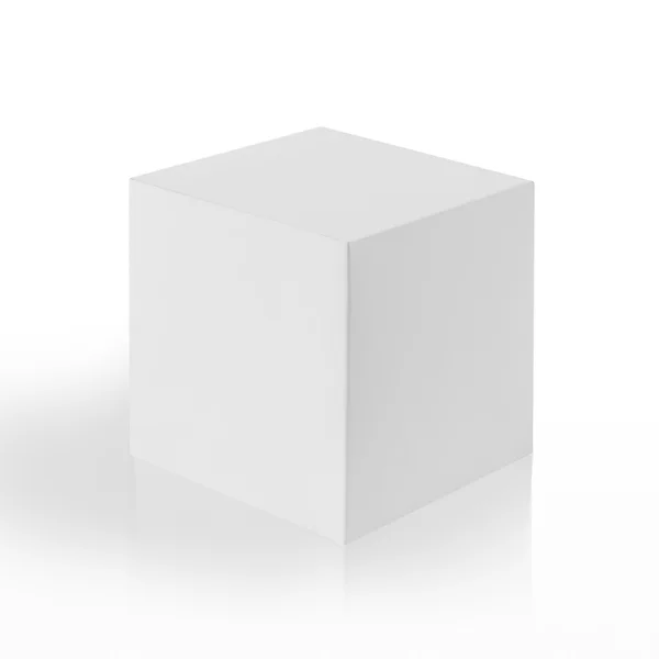 Cube 3D. Boîte sur fond blanc avec réflexion . — Photo