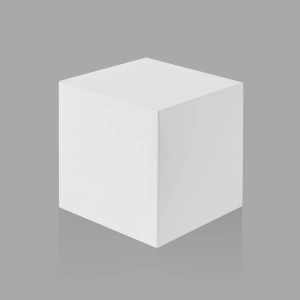3D-kub. Vit ruta på grå bakgrund med reflektion. — Stockfoto