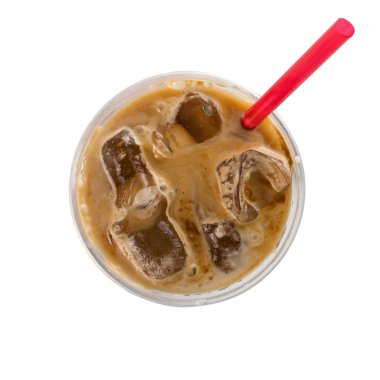 Kahve üstten görünüm beyaz arka plan üzerinde izole buz