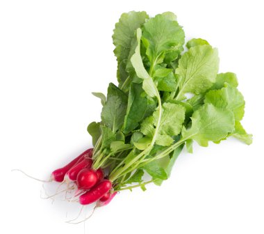 Beyaz arkaplanda taze turp izole edildi