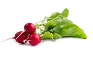 Beyaz arkaplanda taze turp izole edildi