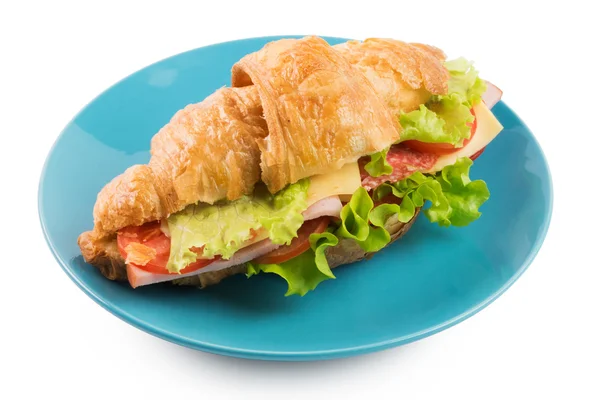 Sandwich de croissant aislado sobre fondo blanco —  Fotos de Stock