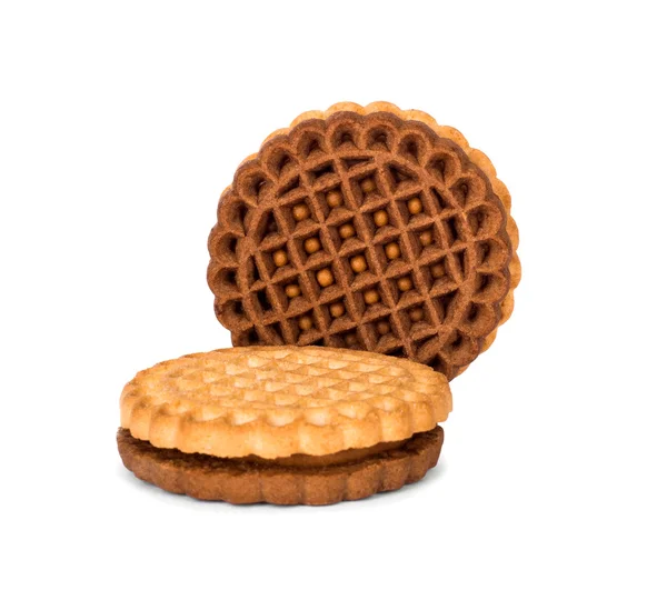 Sandwich koekjes met chocolade vullen op een witte achtergrond — Stockfoto