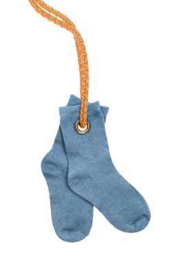 Çorap üzerine beyaz izole etiket olarak. Kavramsal fotoğraf