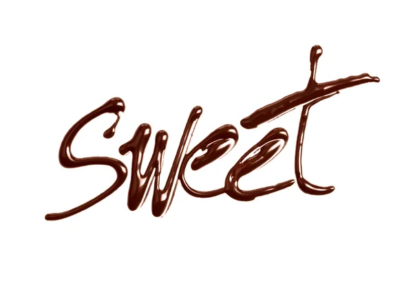 Ordet "Sweet" skriven av choklad på vit — Stockfoto