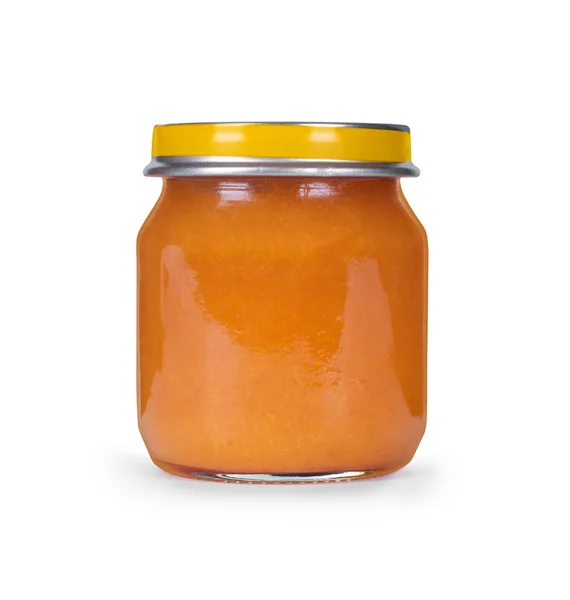 Vaso di marmellata d'arancia su sfondo bianco — Foto Stock