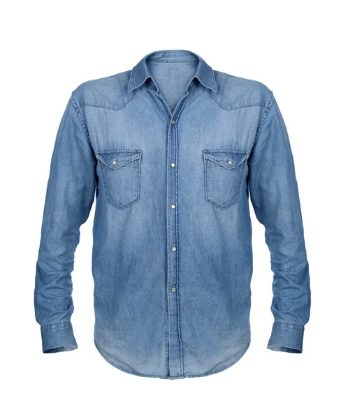 Camisa jeans azul isolada no fundo branco — Fotografia de Stock