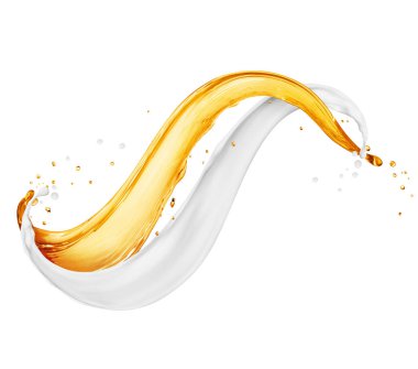 Beyaz arka planda yağlı ve sütlü su sıçraması karışımı