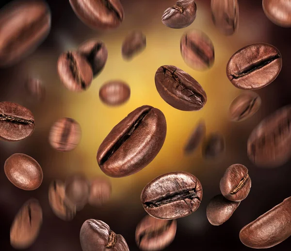 Kávébab Kaotikus Helyzetben Űrben Sötétben — Stock Fotó