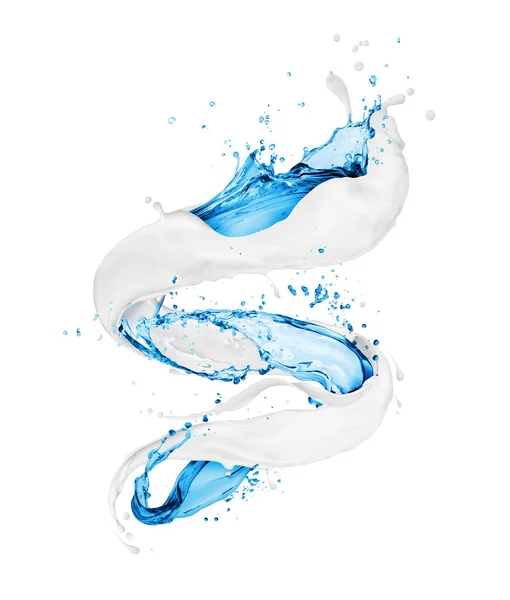 Milk Water Splashes Twisted Shape Spiral White Background — Stock Photo, Image