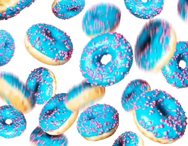 Donuts Azuis Uma Posição Caótica Isolados Fundo Branco — Fotografia de Stock