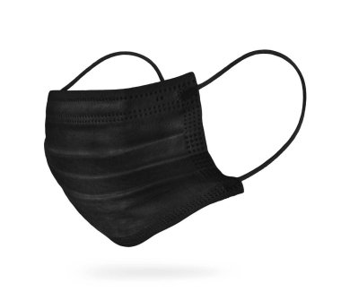 Tipik siyah tıbbi maske beyaz arka planda izole edilmiş.