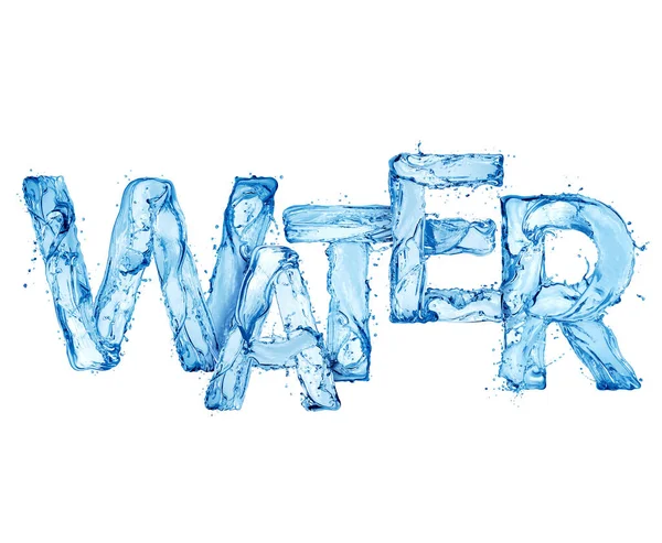 Het Woord Water Gemaakt Van Water Spatten Geïsoleerd Witte Achtergrond — Stockfoto