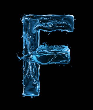 Siyah arkaplanda su sıçramalarından oluşan Latince F harfi.