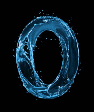 Latince harf O su sıçramalarından oluşmuş siyah bir arkaplan üzerinde