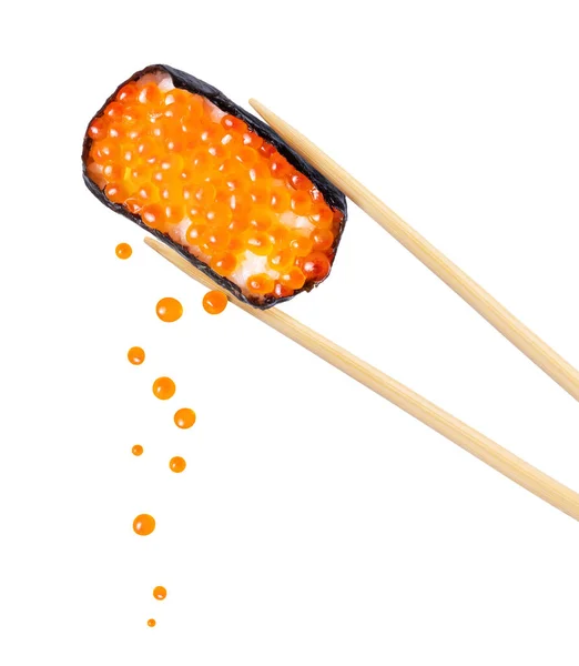 Fresh Traditional Japanese Sushi Caviar Chopsticks Isolated White Background — ストック写真